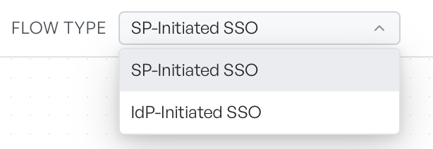 The flow type dropdown open, showing SP-Initiated SSO and IdP-Initiated SSO