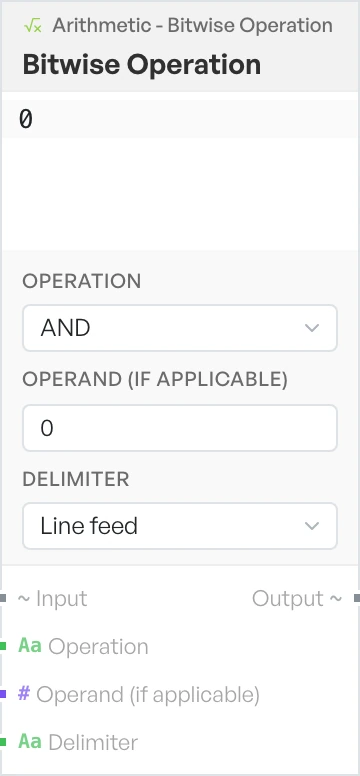 The Bitwise Operation block on the canvas.