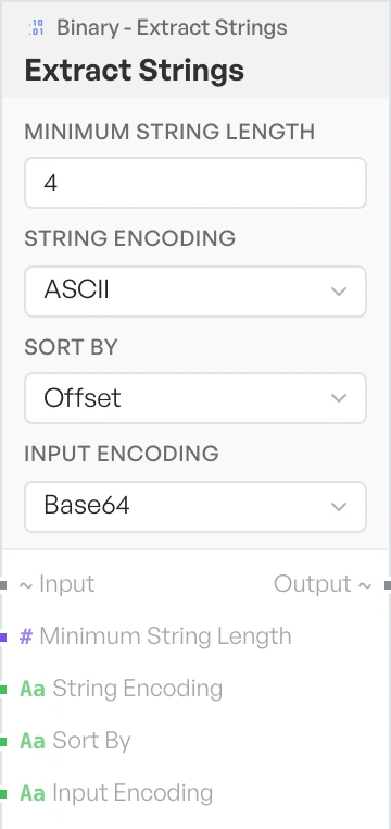 The Extract Strings block on the canvas.