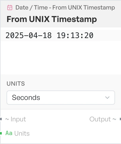 The from UNIX timestamp block on the canvas