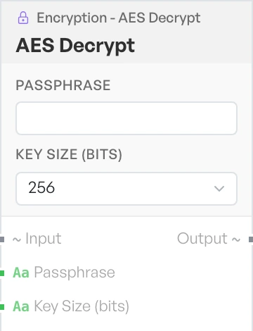 The AES Decrypt block on the canvas