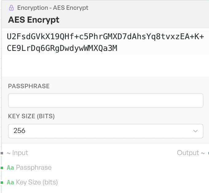 The AES Encrypt block on the canvas