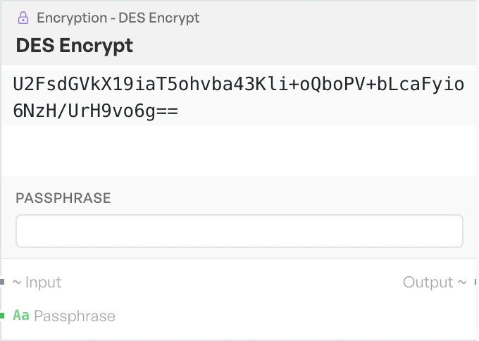 The DES Encrypt block on the canvas