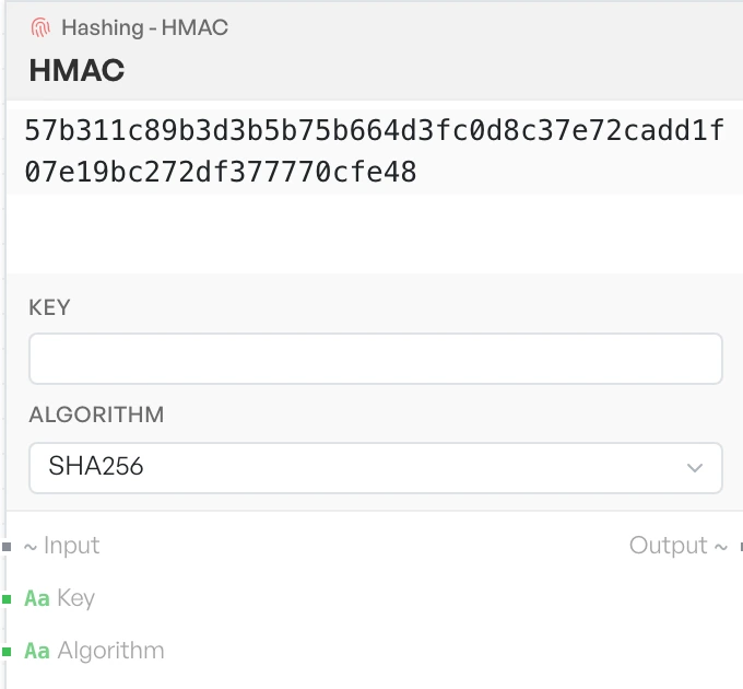 The HMAC block on the canvas