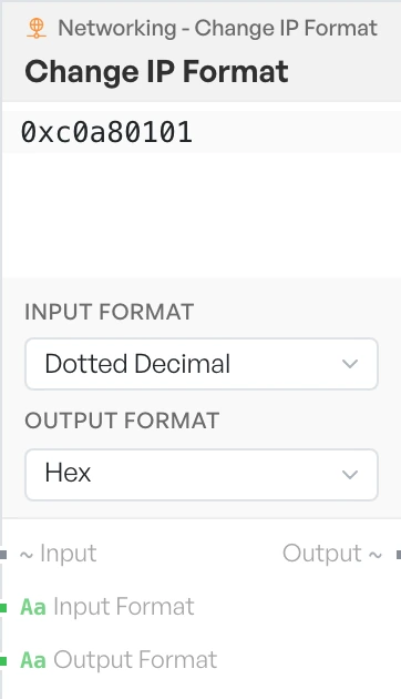 The Change IP Format block on the canvas.