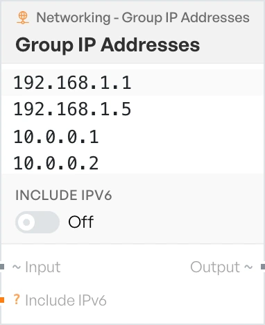 The Group IP Addresses block on the canvas.