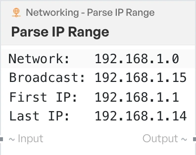 The Parse IP Range block on the canvas.