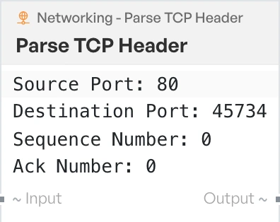 The Parse TCP Header block on the canvas.