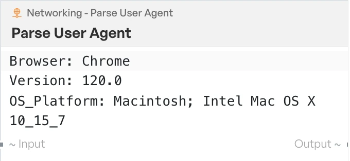The Parse User Agent block on the canvas.