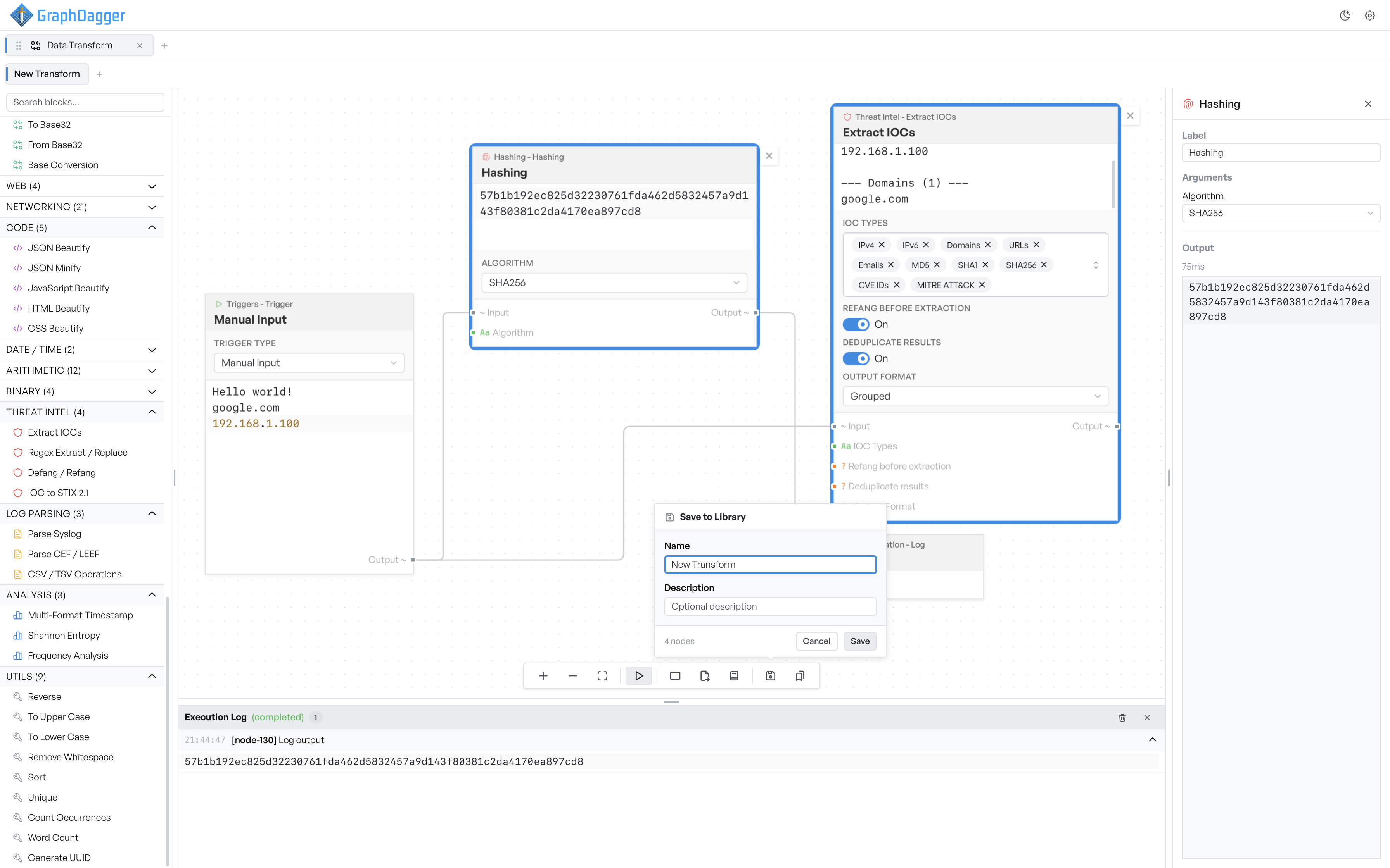 The save panel with a name field and an optional description field