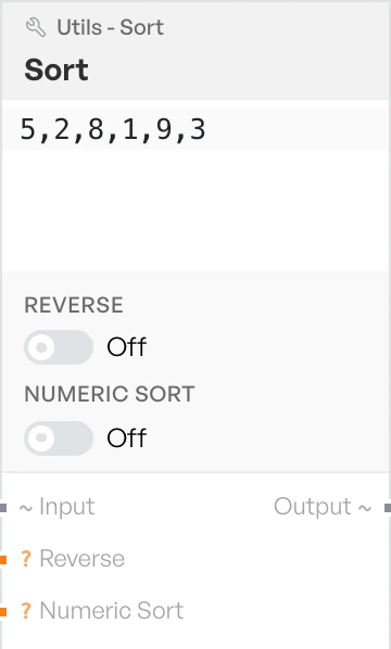 The sort block on the canvas