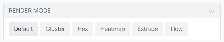 The render mode card showing six options: Default, Cluster, Hex, Heatmap, Extrude and Flow, with Default selected
