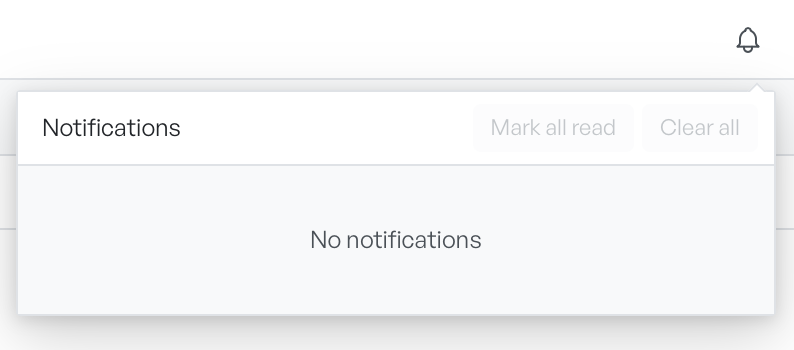 The notification centre open from the bell, showing its empty state