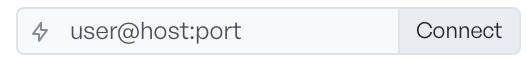The Quick Connect field showing the user@host:port placeholder, with the Connect button beside it