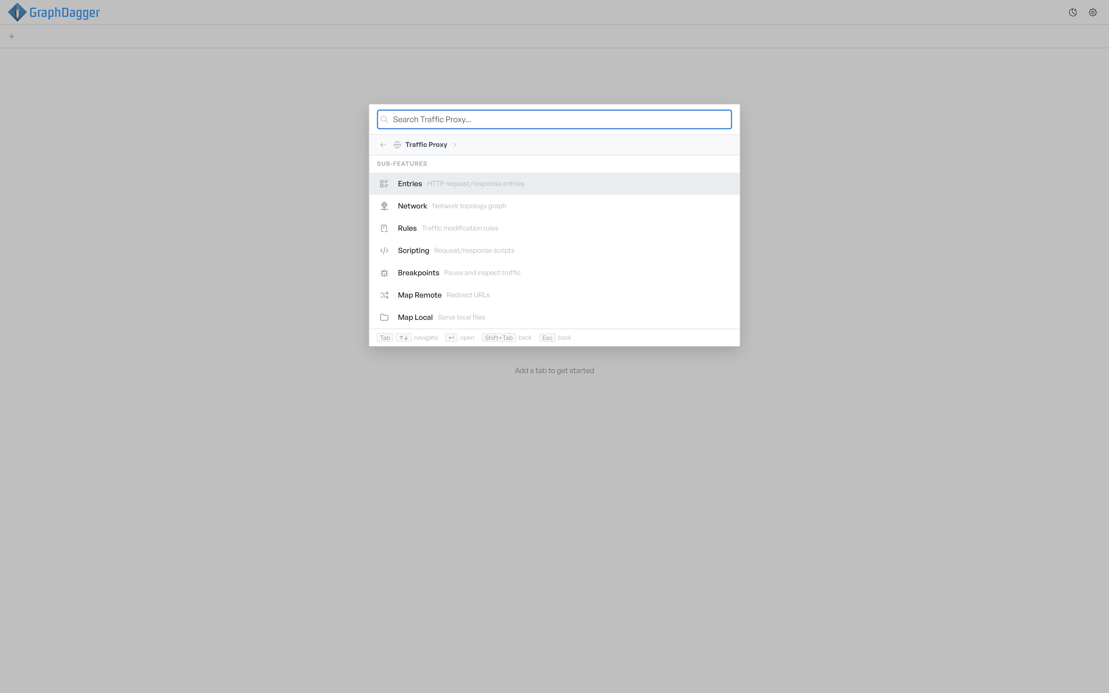 The Spotlight panel drilled into Web Debugger, showing its sub-features with a breadcrumb across the top