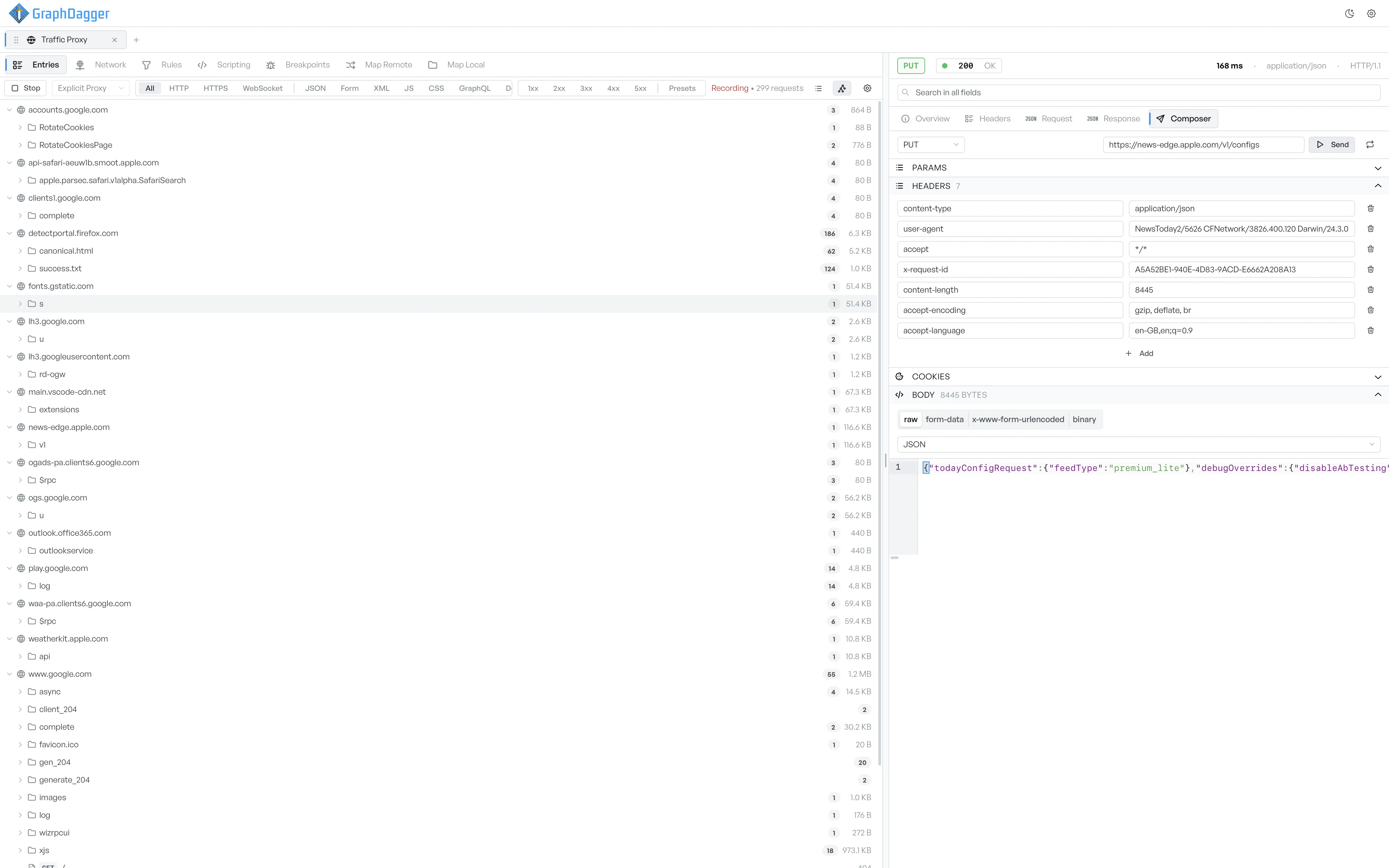 The entries list switched to the grouped view, with hosts and paths shown as collapsible folders