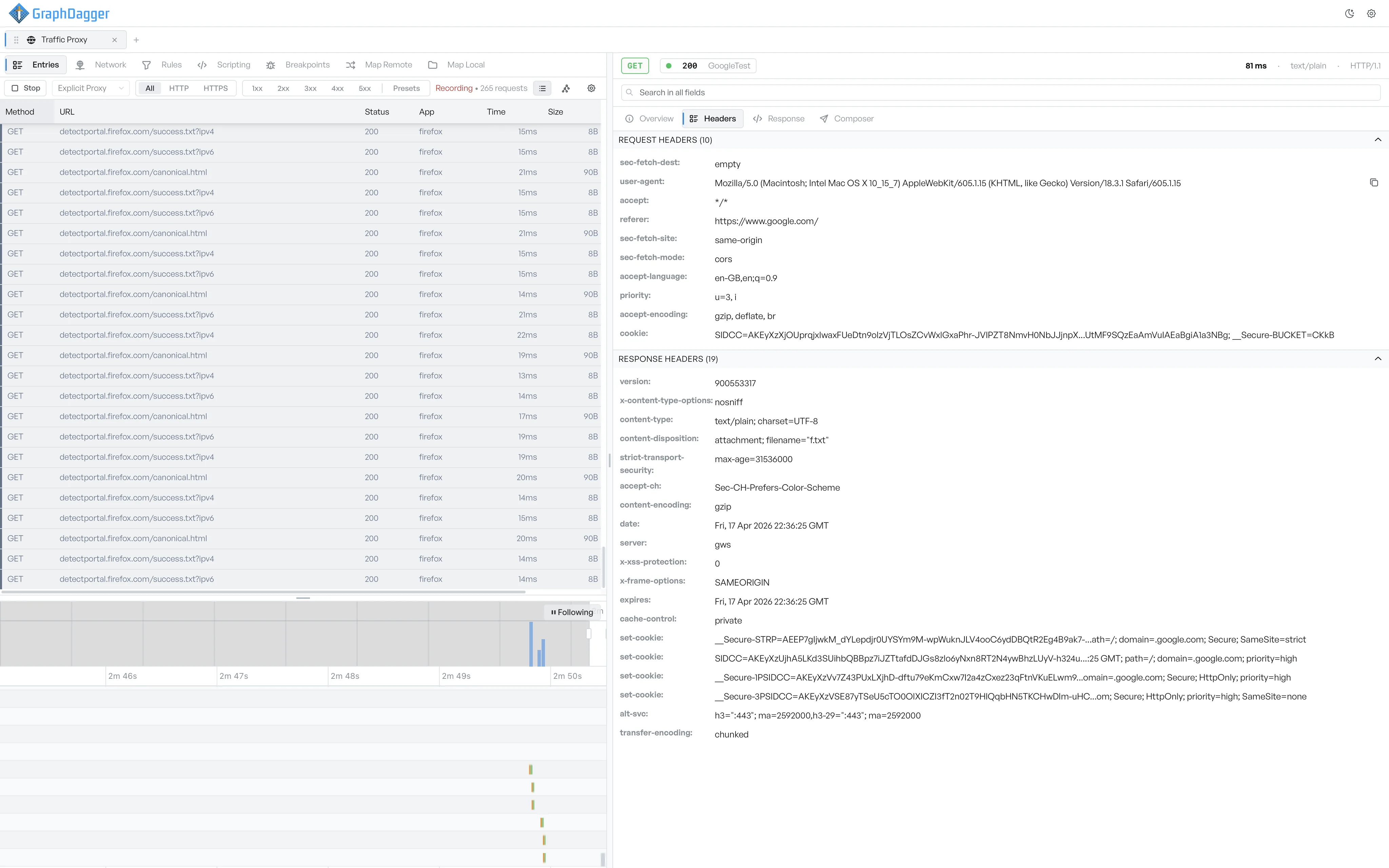 Request and response headers listed in order, grouped into two collapsible sections